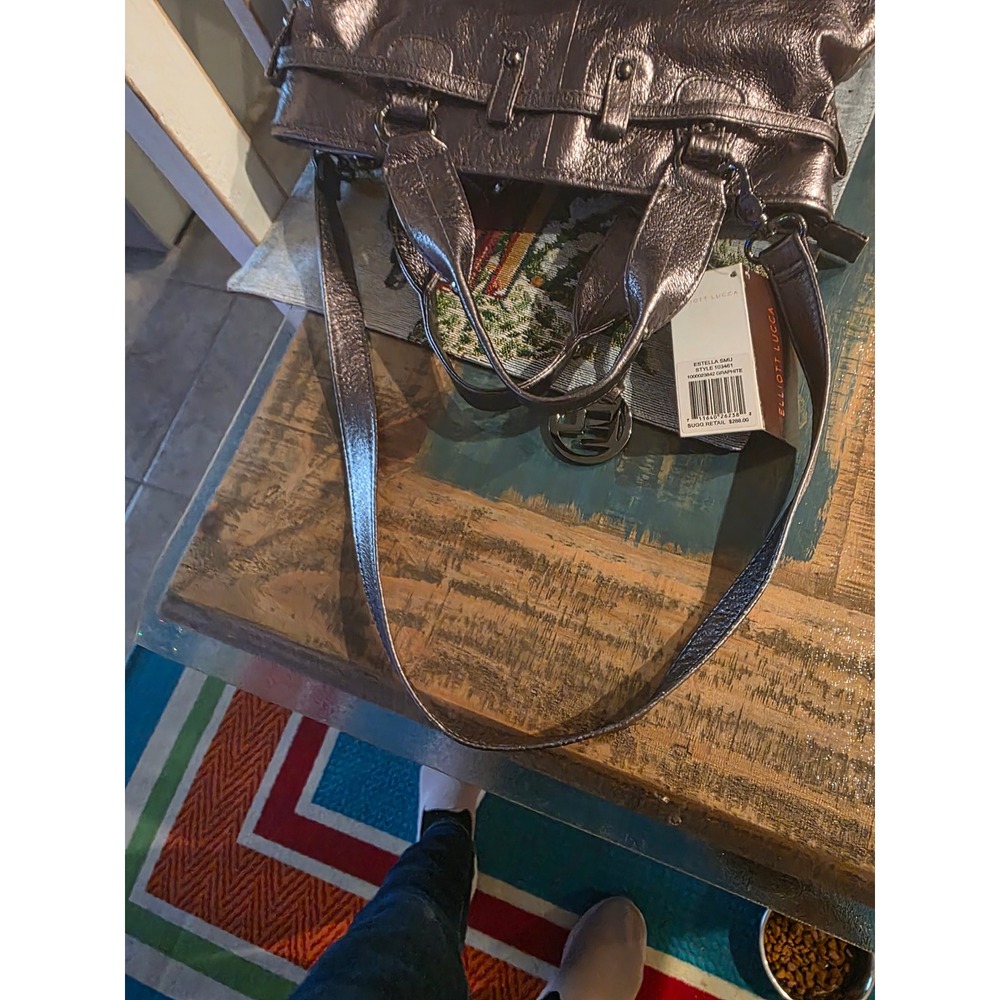 Elliott Lucca Estella Graphite Metallic Leather Hobo Shoulder Bag - Picture 12 of 12